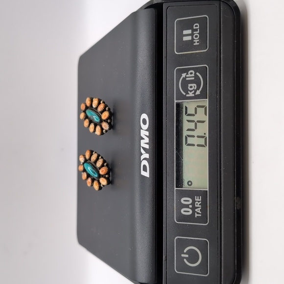 L. Bahe Native American Sterling Silver Turquoise & Spiny Oyster Signed Earrings - Picture 12 of 16